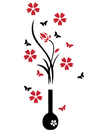 2491 – Sticker Nature Fleur dans vase et Papillons Bicolore, 80 x 40 cm neuf
