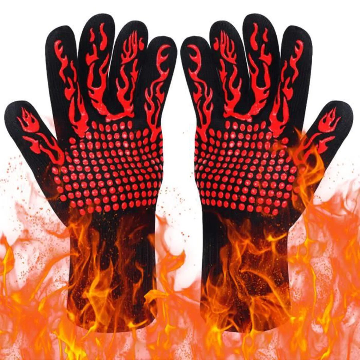 Gant anti-chaleur avec flammes pour barbecue
