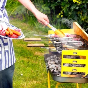 7335 – Mir à Barbecue Antiadhésif en Fer avec Manche en Bois neuf