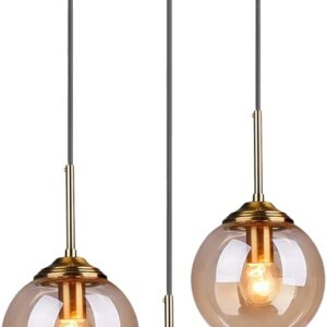 8822– Lampe suspendue 3 boules de verre neuve