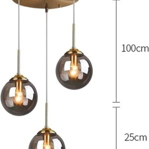 8816– Lampe suspendue 3 boules de verre neuve