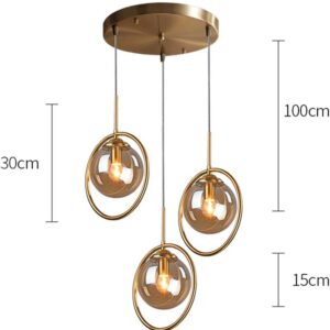 8820– Suspension Lustre Industrielle Vintage 3 boules en l’état neuf