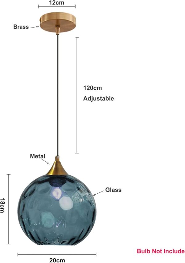 0047 – Suspension globe en verre bleu de 20 cm neuve – Image 5