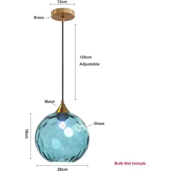 0047 – Suspension globe en verre bleu de 20 cm neuve