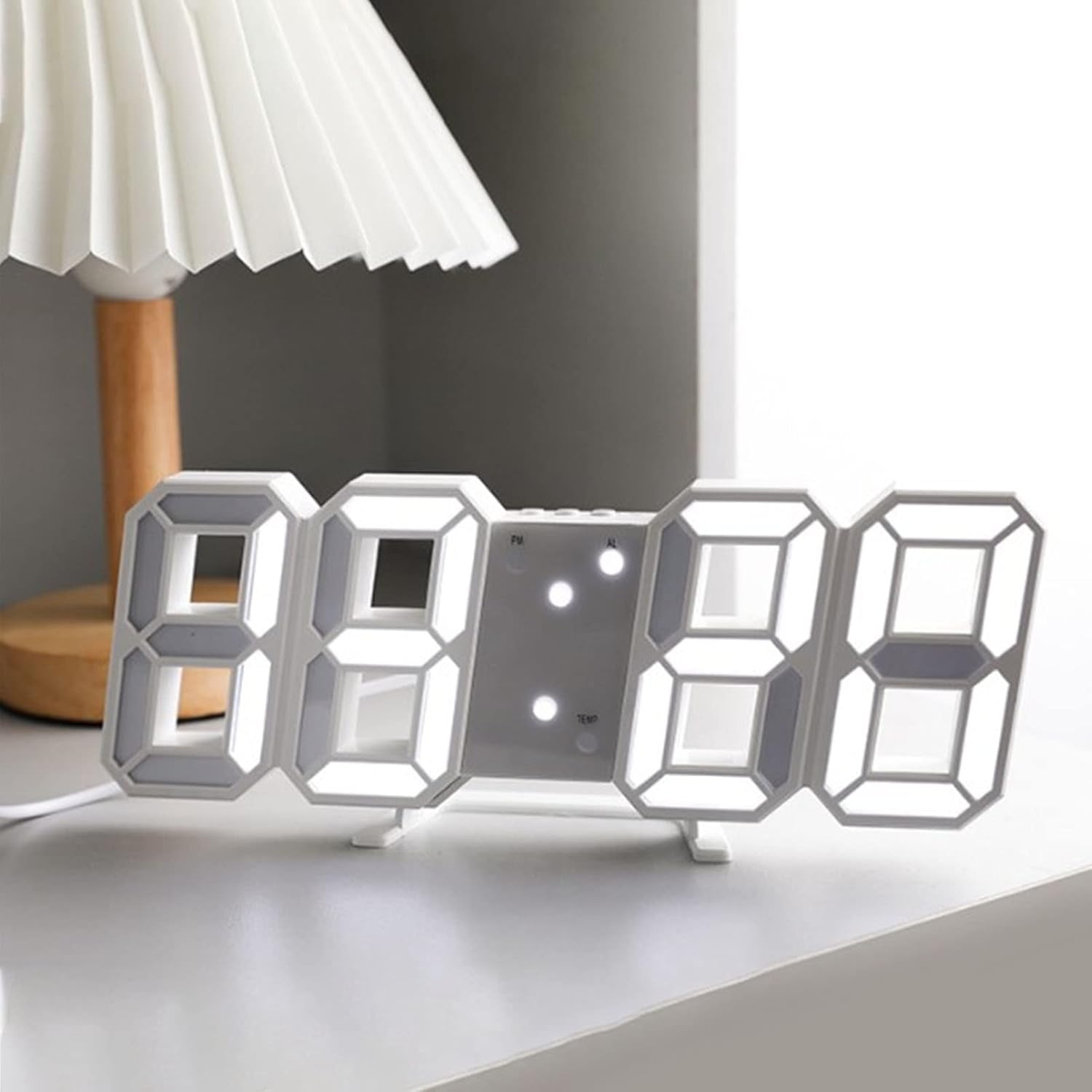 0649 – Réveil blanc numérique 3D LED avec affichage de la température neuf – Image 3