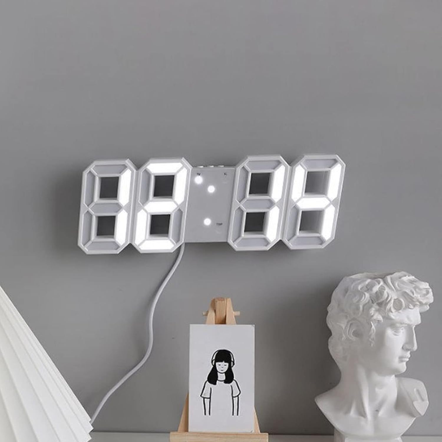 0649 – Réveil blanc numérique 3D LED avec affichage de la température neuf – Image 2