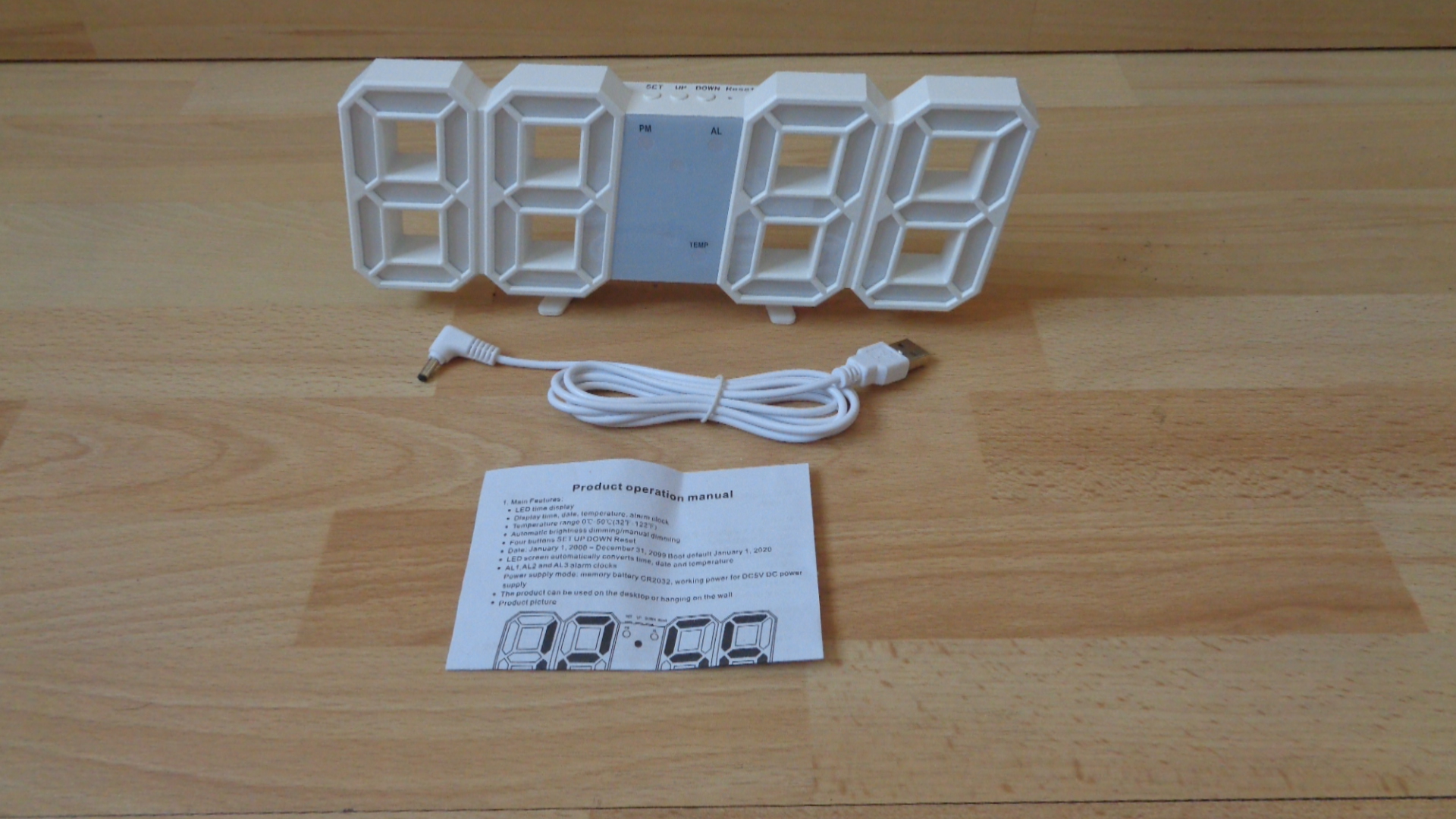 0649 – Réveil blanc numérique 3D LED avec affichage de la température neuf – Image 13
