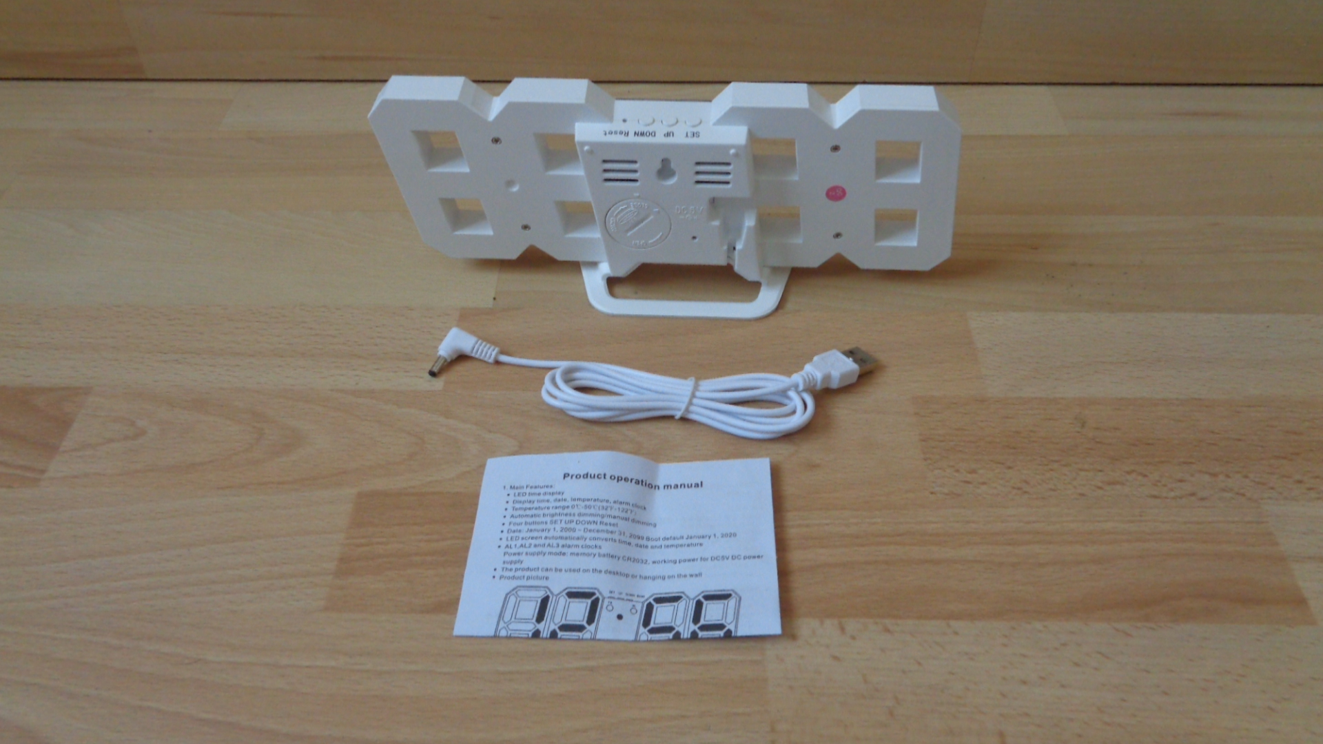 0649 – Réveil blanc numérique 3D LED avec affichage de la température neuf – Image 12