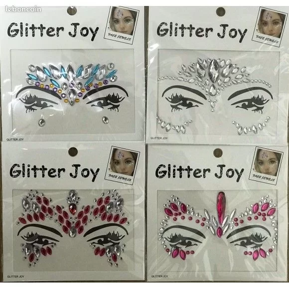 0900 – Autocollants de tatouage de visage , faux tatouages à paillettes neufs – Image 4
