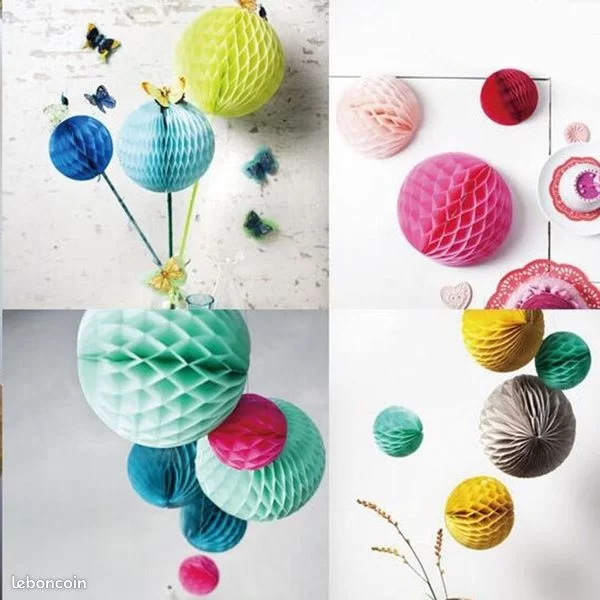 0941 – Boule en papier alvéolée mauve ou blanc neuve . – Image 6