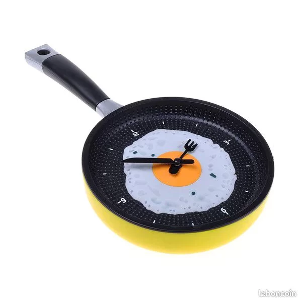 1385 – Horloge murale de poêle à frire avec œufs frits neuve – Image 3
