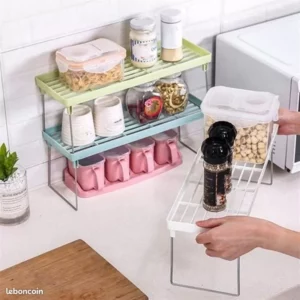1342 – Support de rangement pliable gris Organisateur de cuisine neuf