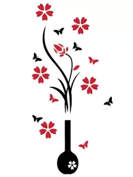 1201 – Sticker Nature Fleur dans vase et Papillons Bicolore, 80 x 40 cm neuf
