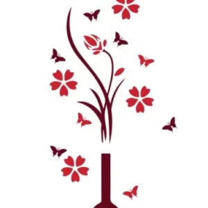 1201 – Sticker Nature Fleur dans vase et Papillons Bicolore, 80 x 40 cm neuf