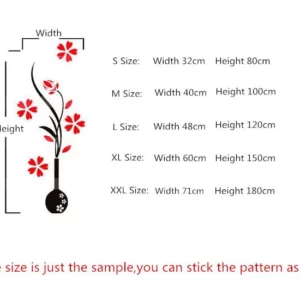 1500 – Autocollant mural 3D en acrylique motif vase et fleurs neuf