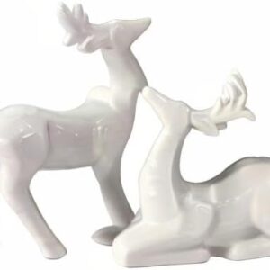 1524 – Lot de 2 Figurines de Renne de Noël en Porcelaine neuves