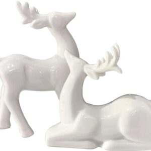1524 – Lot de 2 Figurines de Renne de Noël en Porcelaine neuves