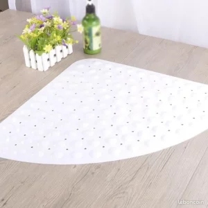 1422 – tapis de douche de bain blanc triangulaire en pvc neuf