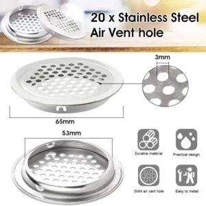 1814 – Grille de Ventilation  Acier Inoxydable  65 mm neuve