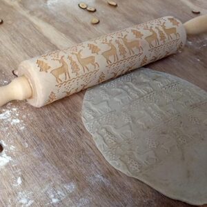 2038 – Rouleau à Pâtisserie en Bois, Motif en Relief neuf