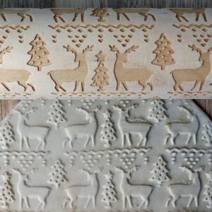2038 – Rouleau à Pâtisserie en Bois, Motif en Relief neuf