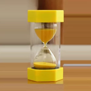 1957 – Sablier en verre de sable jaune 3 mn neuf