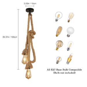 2219 – Lampe suspendue  double-tête Chanvre Corde Vintage Suspendu 100 cm neuve