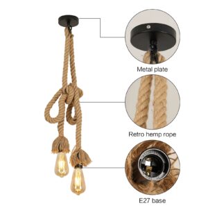 2219 – Lampe suspendue  double-tête Chanvre Corde Vintage Suspendu 100 cm neuve