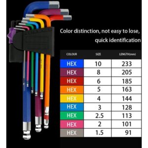 2307 – Clés Allen Hexagonales De 9Pcs Multicolores neuves