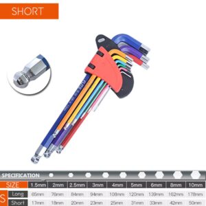 2307 – Clés Allen Hexagonales De 9Pcs Multicolores neuves