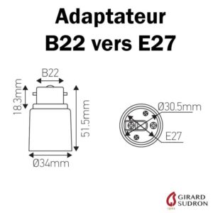 2367 – ADAPTATEUR douille B22 VERS E27 POUR LAMPES LED neuf