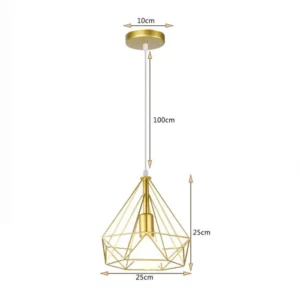 2298 – Lustre Suspension Cage forme Diamant en Métal Doré neuve en l&rsquo;état