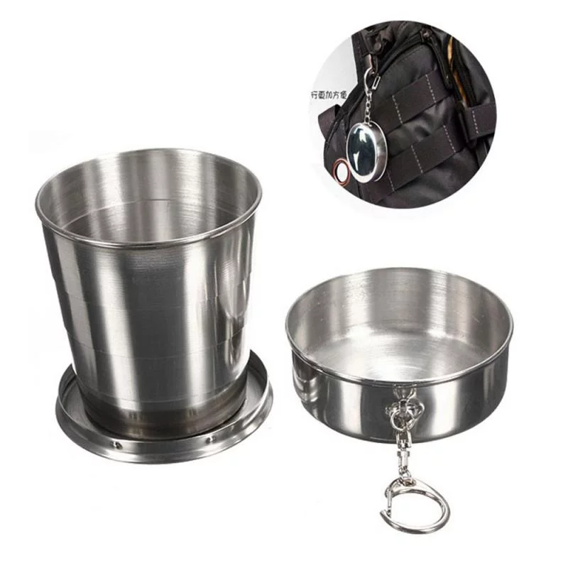 2542 – Gobelet pliable télescopique en acier inoxydable,porte-clés neuf – Image 8