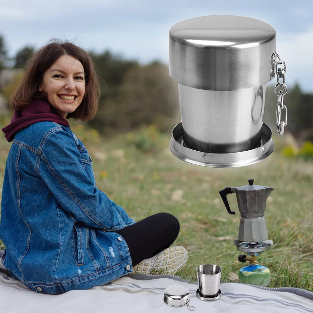 2542 – Gobelet pliable télescopique en acier inoxydable,porte-clés neuf – Image 6
