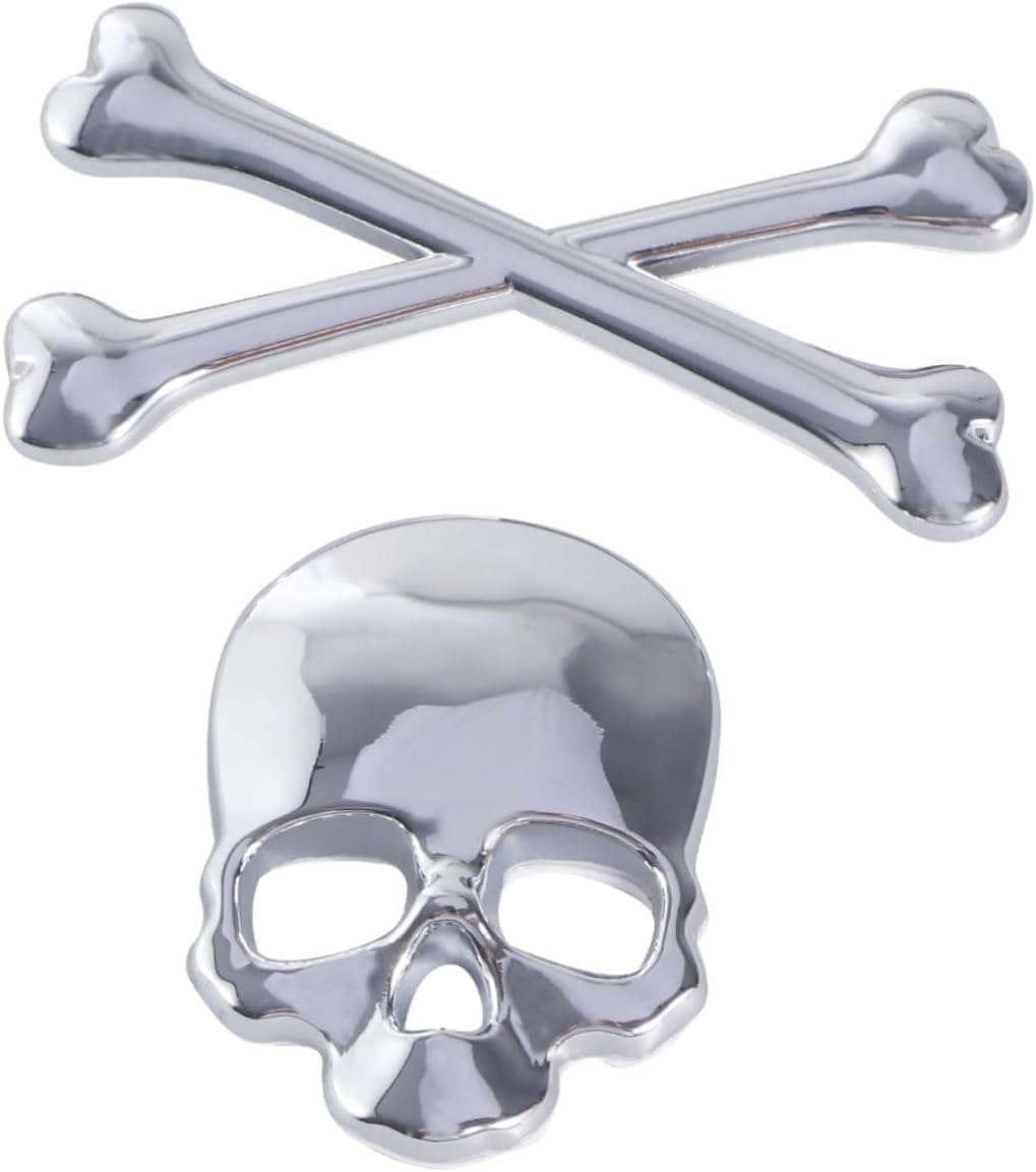 2852 – Logo Autocollant 3D en métal argenté en forme de tête de mort pour voiture neuf – Image 8
