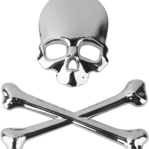 2852 – Logo Autocollant 3D en métal argenté en forme de tête de mort pour voiture neuf