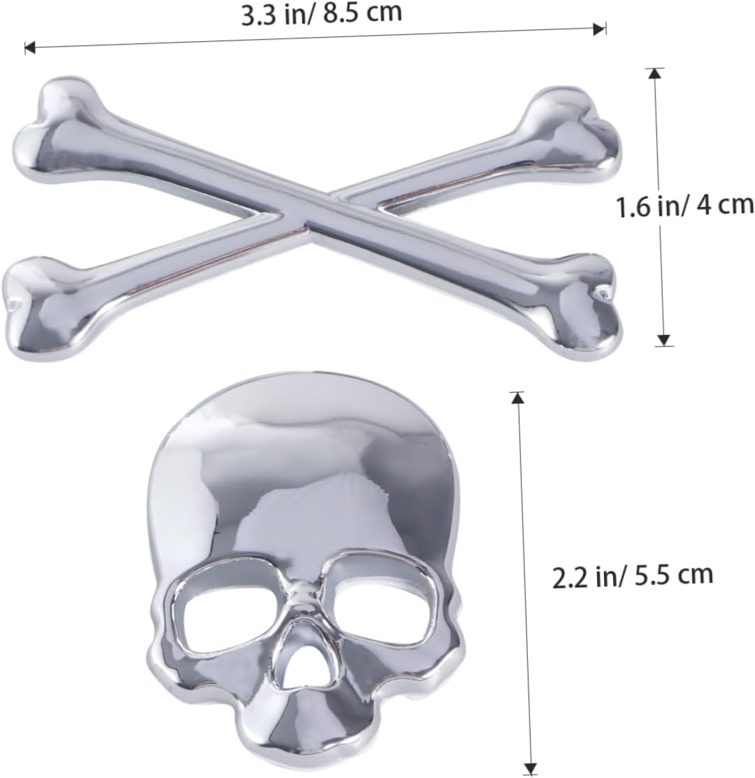 2852 – Logo Autocollant 3D en métal argenté en forme de tête de mort pour voiture neuf – Image 4