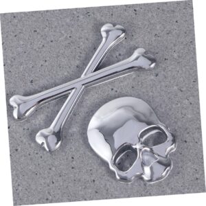 2852 – Logo Autocollant 3D en métal argenté en forme de tête de mort pour voiture neuf