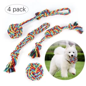 2905 – Jouets pour animaux de compagnie 4 pièces en corde de coton arc-en-ciel neufs