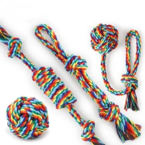 2905 – Jouets pour animaux de compagnie 4 pièces en corde de coton arc-en-ciel neufs