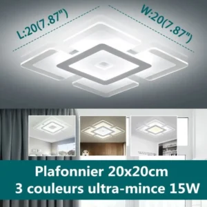 2947 – Plafonier carré LED blanche – 15W – 20 x 20 cm neuf