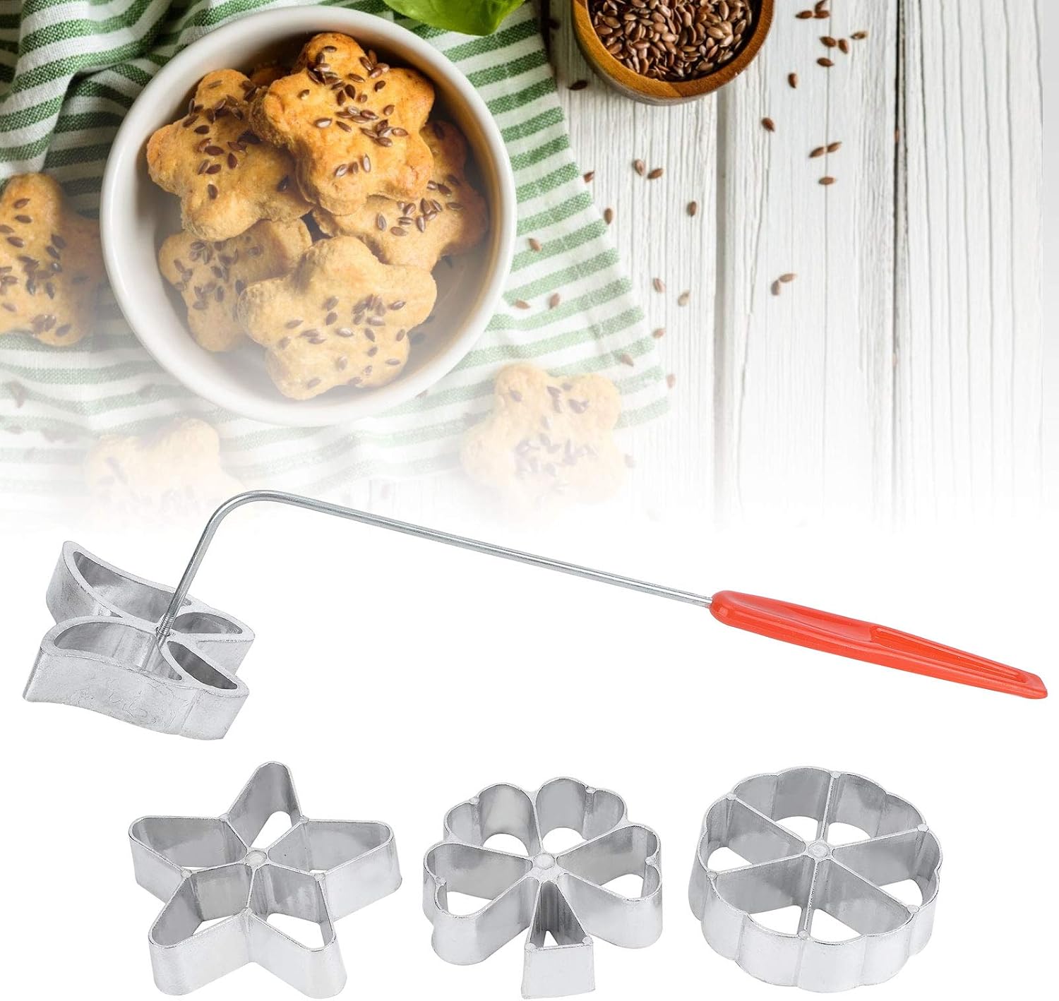 3110 – Kit de rosace en fer, moule à pâtisserie avec 4 formes de têtes interchangeables neufs – Image 3