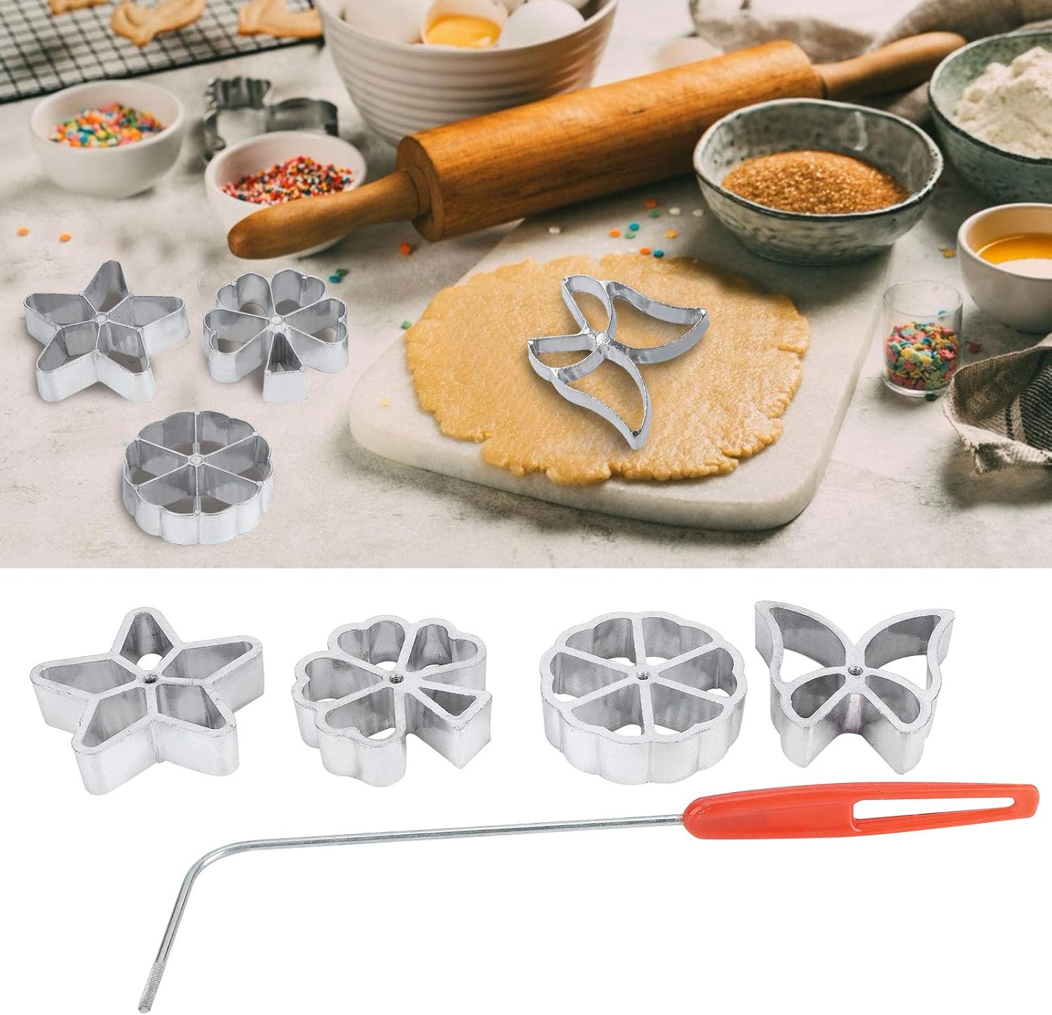 3110 – Kit de rosace en fer, moule à pâtisserie avec 4 formes de têtes interchangeables neufs – Image 4