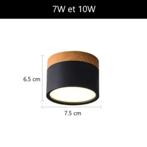 3123 – Spot Finition bois, Mini plafonnier, Rond, Noir neuf