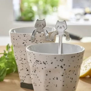 3133 – 3 Cuillères à café chat en acier inoxydable neuves