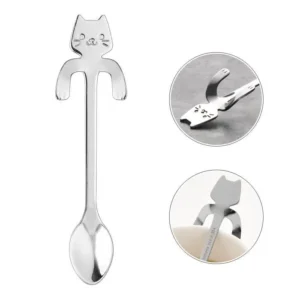 3133 – 3 Cuillères à café chat en acier inoxydable neuves